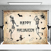 Lofaris Spider Web Dancing Skeleton Happy Halloween Backrop